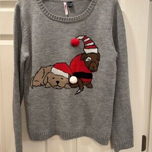 Gray Holiday Sweater with Adorable Dog Design